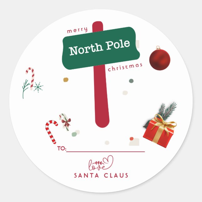 Sticker Rond Joyeux Noël Pôle Nord Père Noël  (Devant)