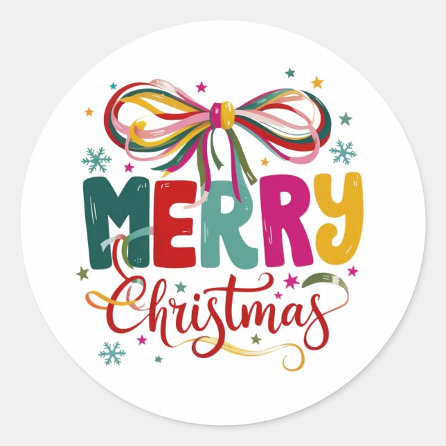Sticker Rond Joyeux Noël Prépa Coquette Bow Noël  (Devant)