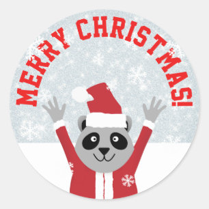 Sticker Rond Joyeux Noël Raccoon