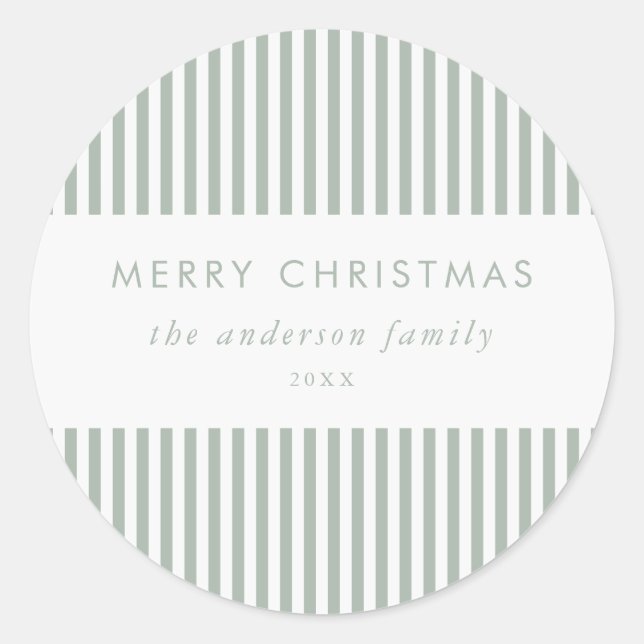 Sticker Rond Joyeux Noël Rayures Vert Sauge Moderne (Devant)