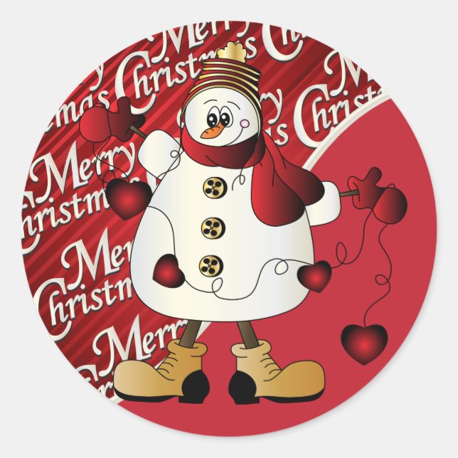 Sticker Rond Joyeux Noël Red Snowman (Devant)