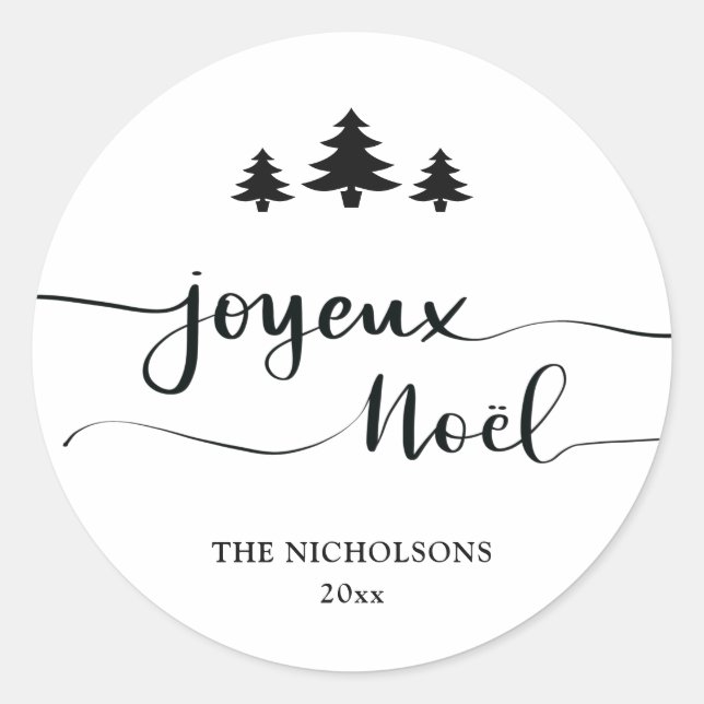 Sticker Rond Joyeux Noel | Rédigé à la main, Holiday Classic R (Devant)