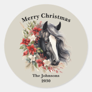 Sticker Rond Joyeux Noël Regal Black Horse Wreath