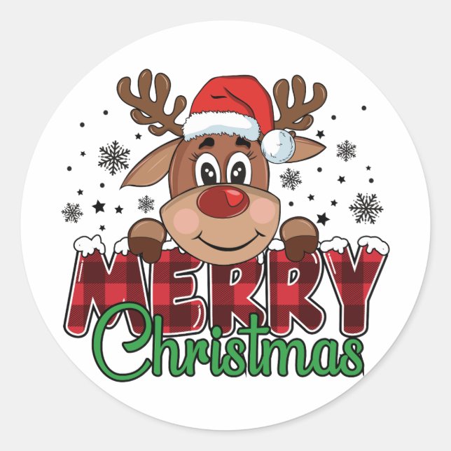 Sticker Rond Joyeux Noël Reindeer (Devant)