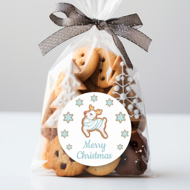 Sticker Rond Joyeux Noël Reindeer (Cute Reindeer Merry Christmas Classic Round Sticker)