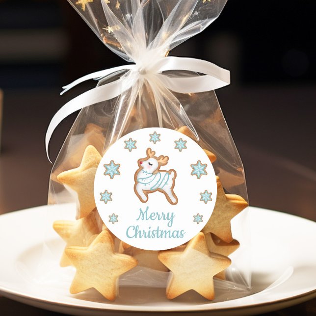 Sticker Rond Joyeux Noël Reindeer (Cute Reindeer Merry Christmas Classic Round Sticker)