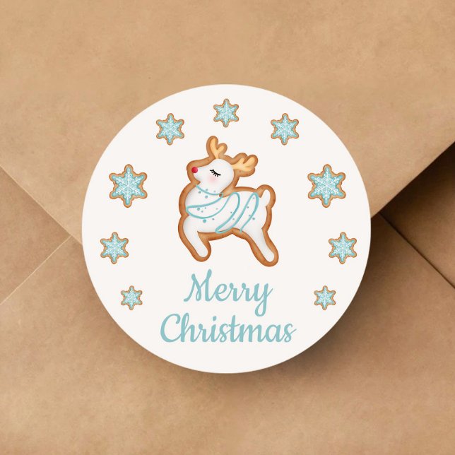 Sticker Rond Joyeux Noël Reindeer (Cute Reindeer Merry Christmas Classic Round Sticker)
