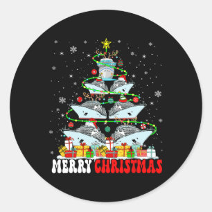Sticker Rond Joyeux Noël Reindeer Elf Père Noël Cruise Ships Xm