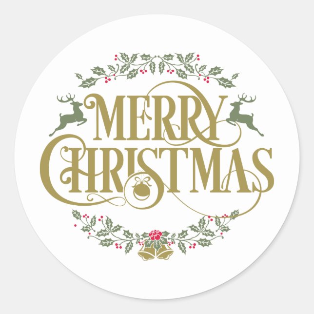Sticker Rond Joyeux Noël Renne Baies de Houx (Devant)