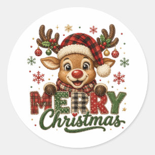 Sticker Rond Joyeux Noël Renne Mignon