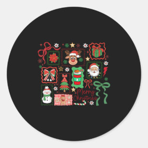 Sticker Rond Joyeux Noël Renne Père Noël Bonhomme de Neige Coqu