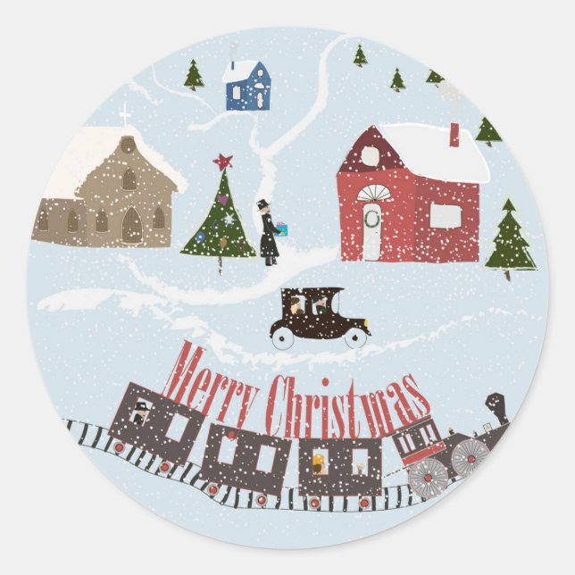 Sticker Rond Joyeux Noël, rétro (Devant)