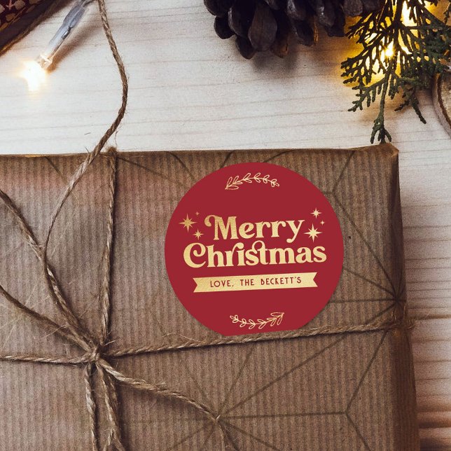 Sticker Rond Joyeux Noël Retro Super (Créateur téléchargé)