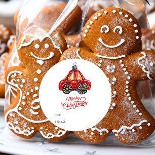 Sticker Rond Joyeux Noël Rétro voiture Ornament Nom du cadeau