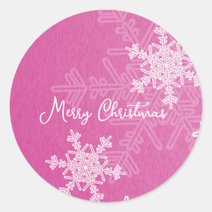 Sticker Rond Joyeux Noël rose blanc Snowflake Minimaliste