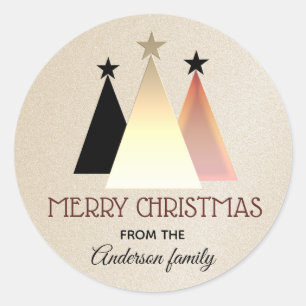 Sticker Rond Joyeux Noël Rose or Monogramme