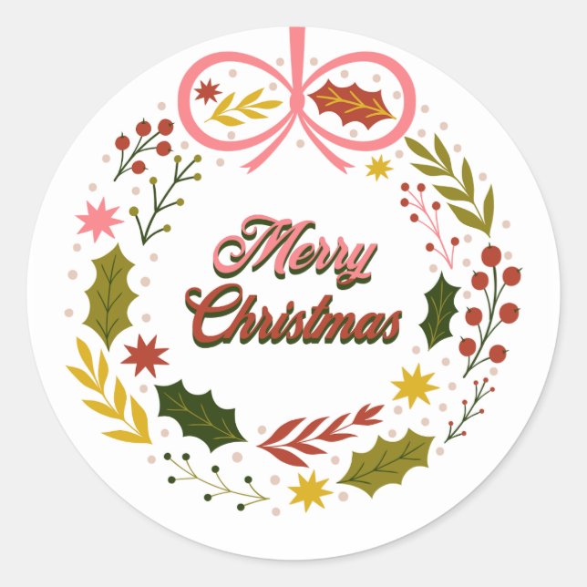 Sticker Rond Joyeux Noël rose rouge saison festive (Devant)