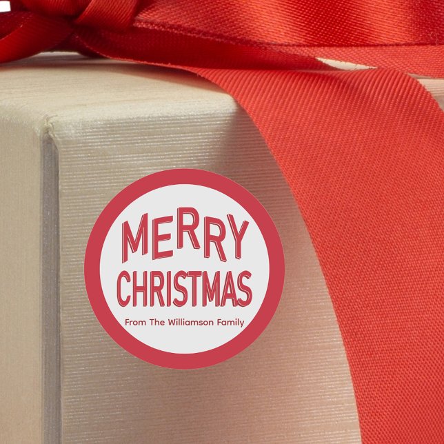 Sticker Rond Joyeux Noël rouge  (Merry Christmas Stickers for Packages, Gifts, Envelopes and more.)