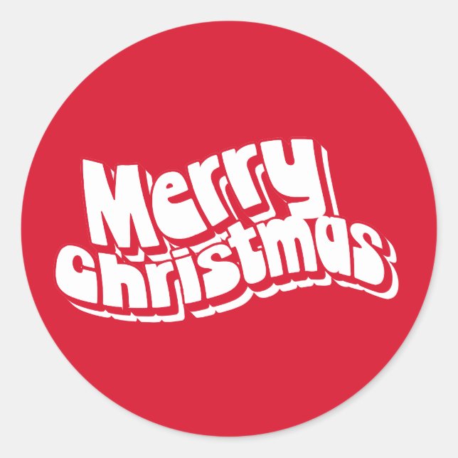 Sticker Rond Joyeux Noël Rouge Blanc Fun Retro (Devant)