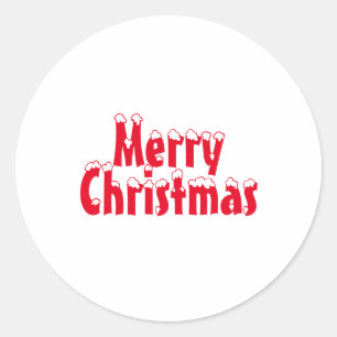 Sticker Rond Joyeux Noël rouge & blanc lettres de neige mignonn