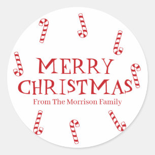 Sticker Rond Joyeux Noël rouge blanc personnalisé nom cadeau