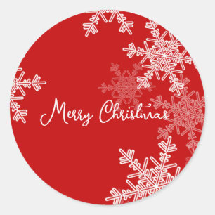 Sticker Rond Joyeux Noël Rouge blanc Snowflake Minimaliste