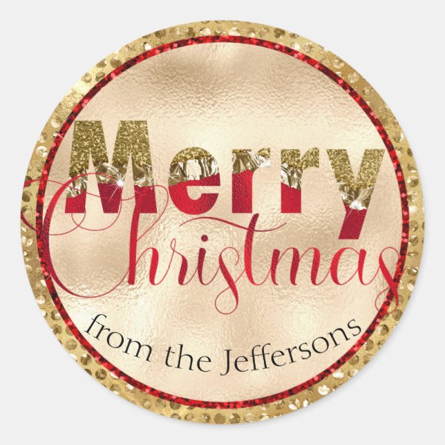 Sticker Rond Joyeux Noël rouge et or (Devant)