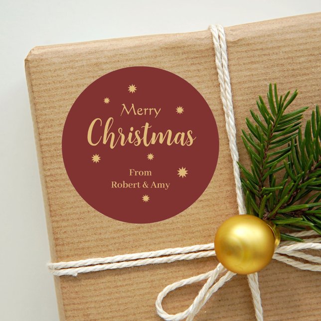 Sticker Rond Joyeux Noël Rouge et Or personnalisé (Créateur téléchargé)