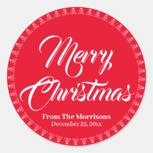 Sticker Rond Joyeux Noël rouge nom de script personnalisé fav