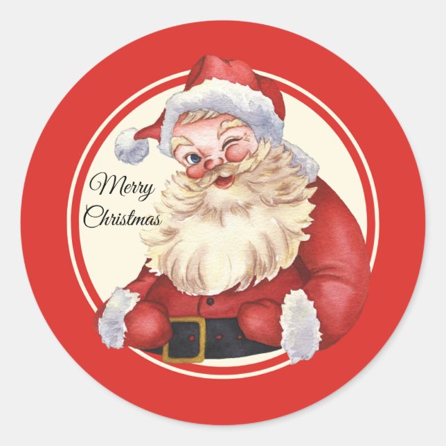 Sticker Rond Joyeux Noël rouge Père Noël (Devant)