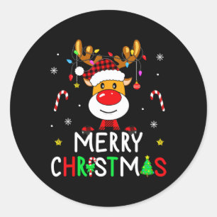 Sticker Rond Joyeux Noël Rouge Père Noël Chapeau Reindeer Famil