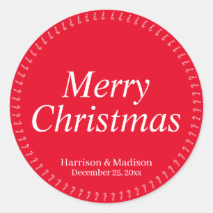Sticker Rond Joyeux Noël rouge personnalisé nom cadeau faveur