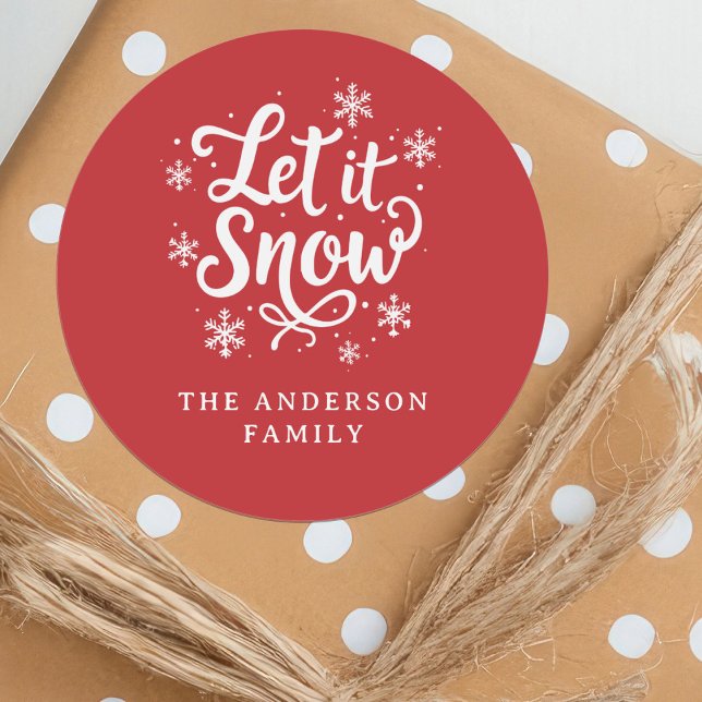 Sticker Rond Joyeux Noël Rouge "Qu'il neige" (Créateur téléchargé)