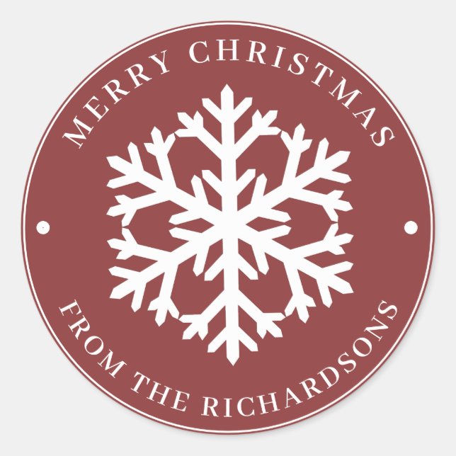 Sticker Rond Joyeux Noël Rouge rond blanc flocon de neige (Devant)