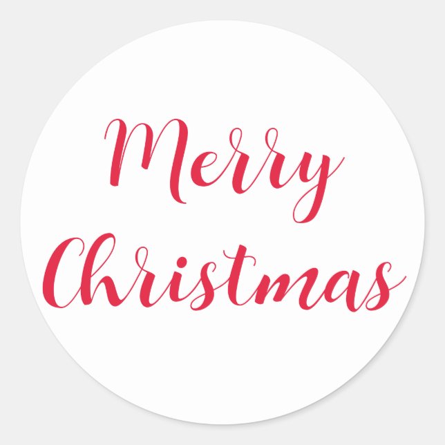 Sticker Rond Joyeux Noël Rouge Script Simple Blanc (Devant)