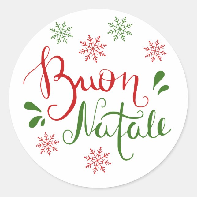 Sticker Rond Joyeux Noël Rouge Vert italien (Devant)
