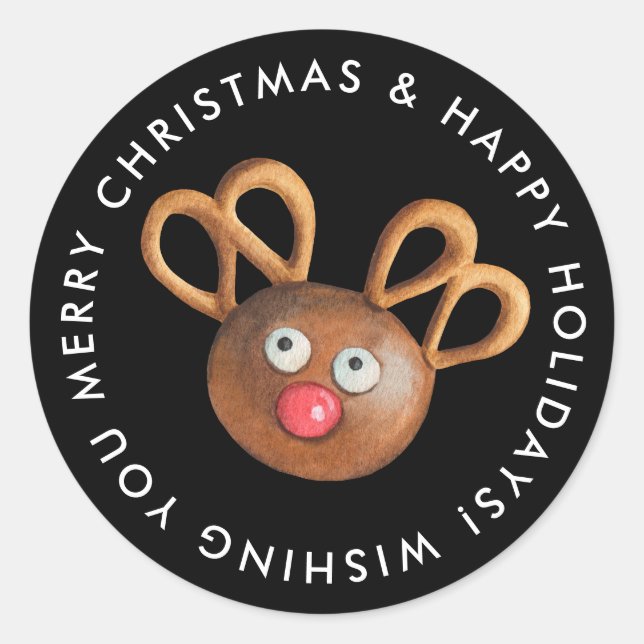 Sticker Rond Joyeux Noël Rudolph Cookie Custom (Devant)