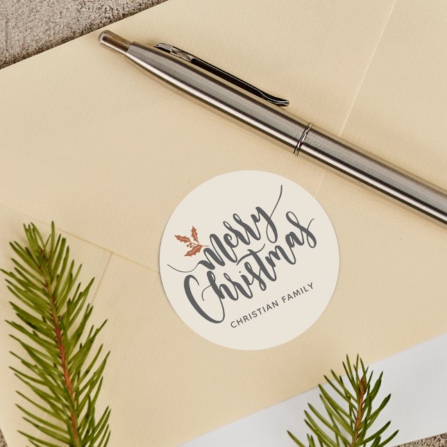 Sticker Rond Joyeux Noël rustique personnalisé (Rustic Merry Christmas Personalized Classic Round Sticker)