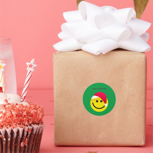 Sticker Rond Joyeux Noël Santa Hat Emoji Classic Round Stic (Fête)