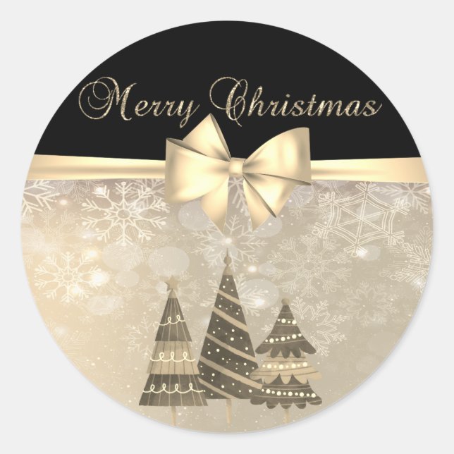 Sticker Rond Joyeux Noël, sapins de Noël, flocons de neige, rub (Devant)
