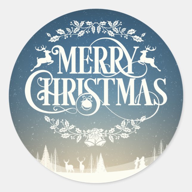 Sticker Rond Joyeux Noël Scène de neige d'hiver (Devant)