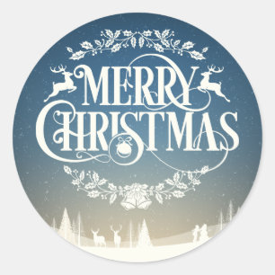 Sticker Rond Joyeux Noël Scène de neige d'hiver