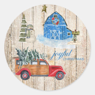 Sticker Rond JOYEUX NOËL - Scène de vacances rustique de campag