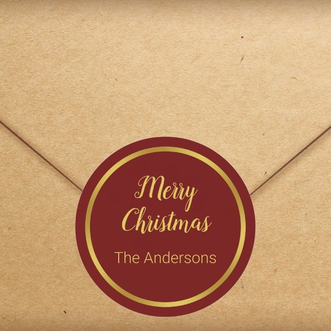 Sticker Rond Joyeux Noël Script noir rouge et or Votre nom (Créateur téléchargé)