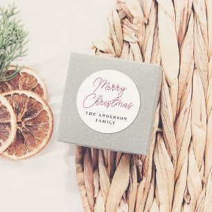 Sticker Rond Joyeux Noël Script & Nom de famille Personnalisé