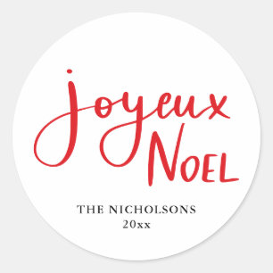 Sticker Rond Joyeux Noel Script rouge manuscrit
