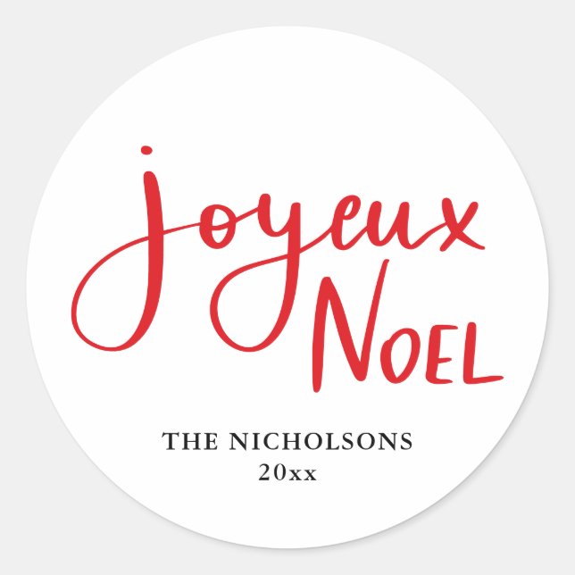 Sticker Rond Joyeux Noel Script rouge manuscrit (Devant)