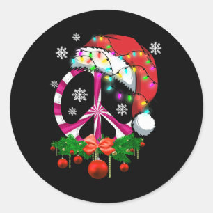 Sticker Rond Joyeux Noël signe de paix avec Santa Hat Decor Pe