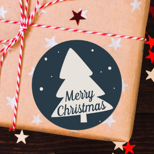 Sticker Rond Joyeux Noël silhouette classique bleu