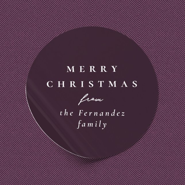 Sticker Rond Joyeux Noël simple élégant prune violet vacances (Créateur téléchargé)
